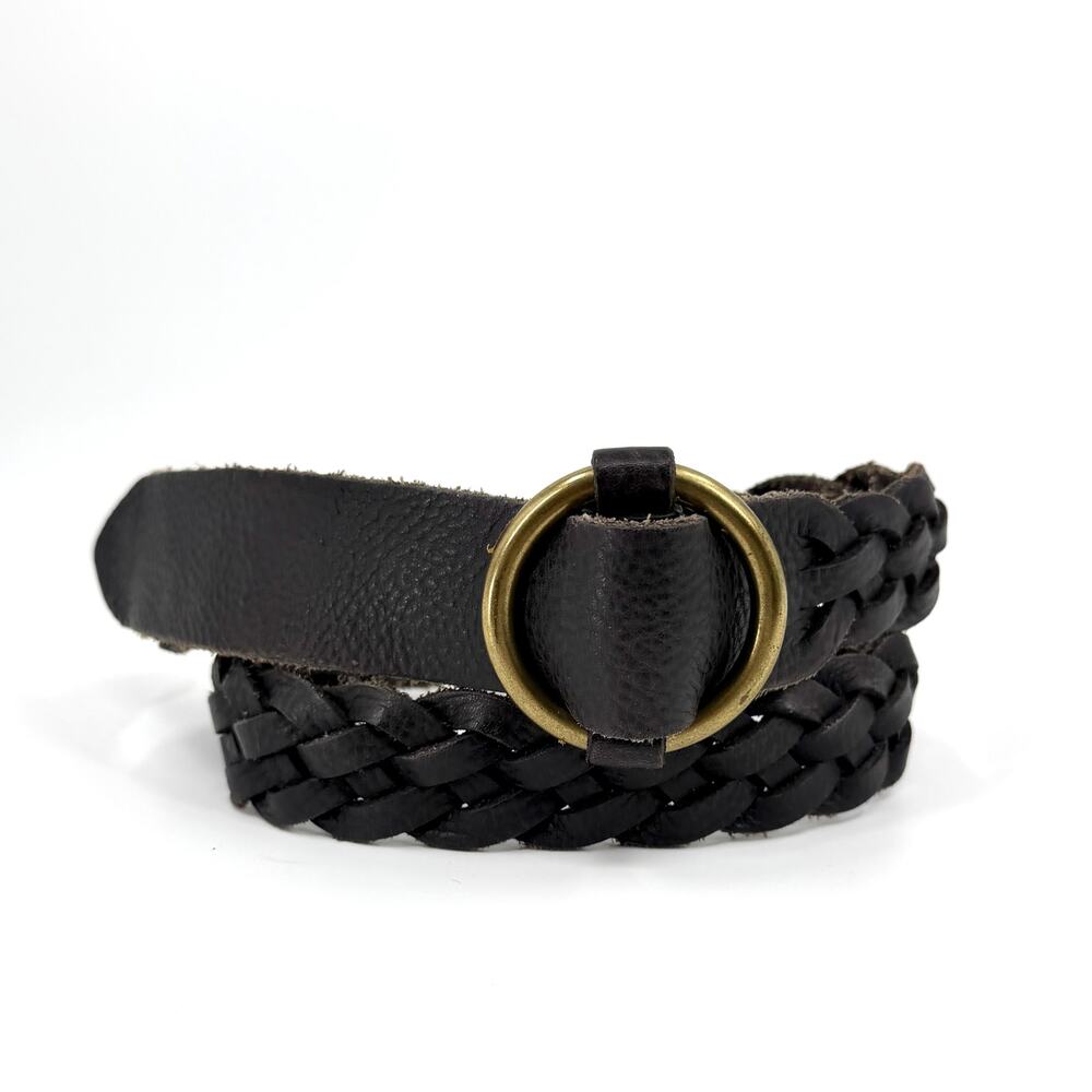 J.Crew Black Genuine Leather Braided O-Ring Buckle Belt